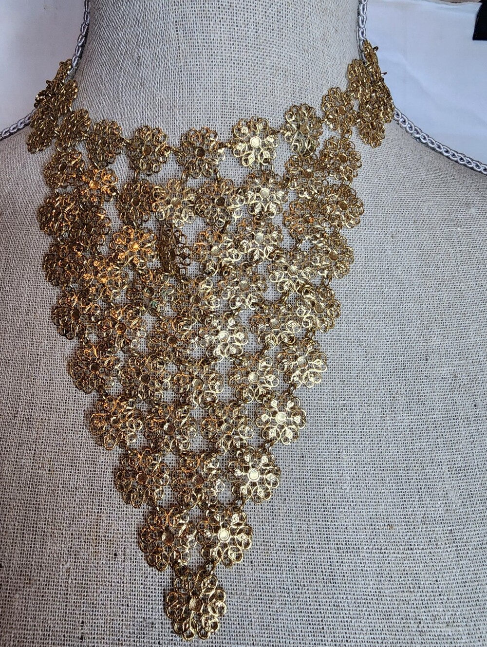 Vintage Goldtone Filigree Bib Necklace